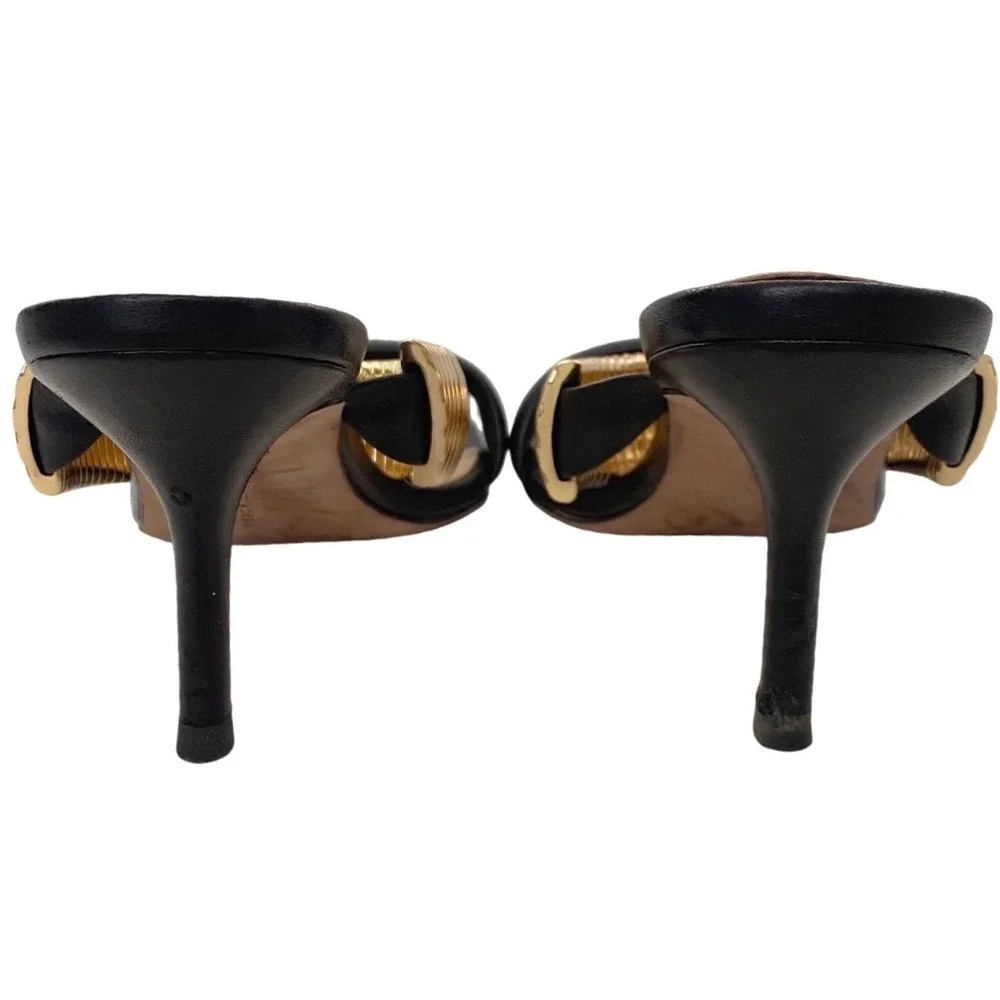 VERONICA BEARD Meena Heeled Sandals Size 9 Black Leather Gold Luxury Designer‎
